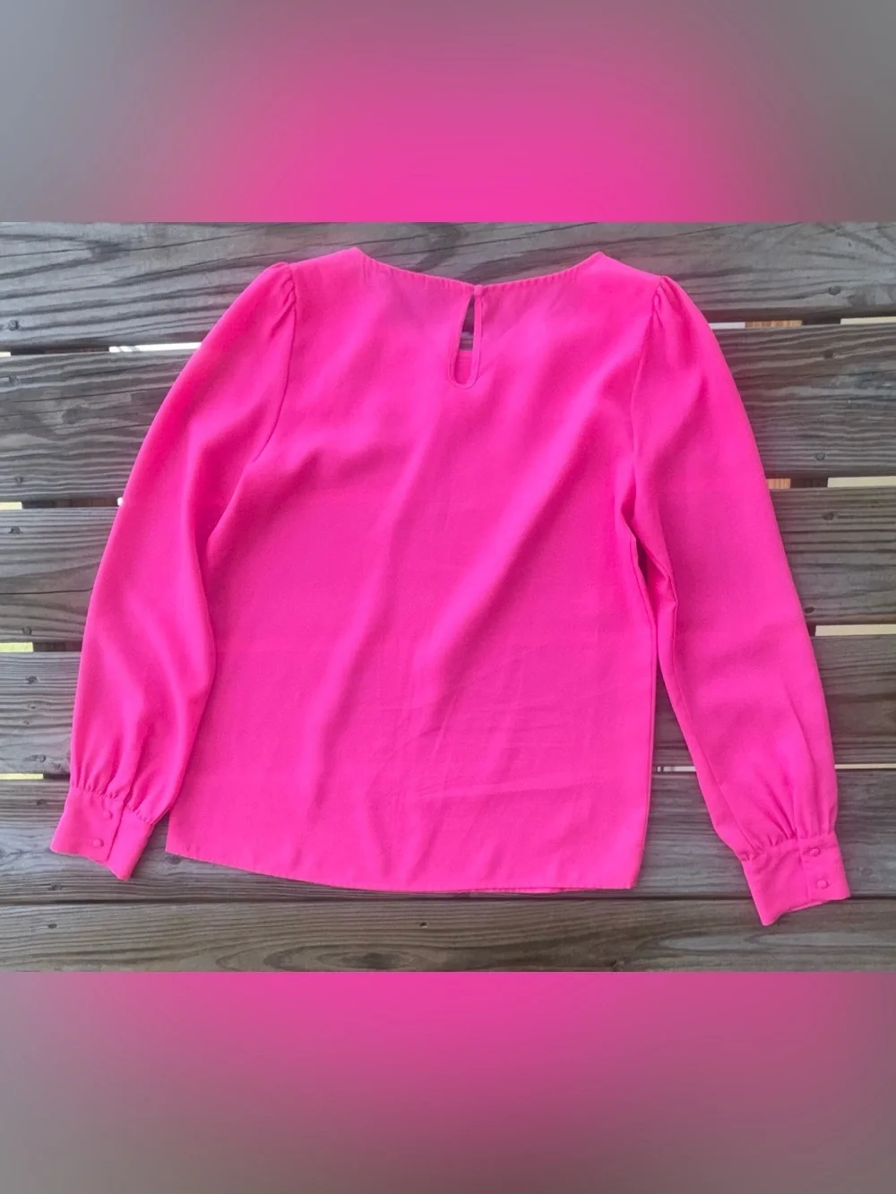 J.Crew Bright Pink Long Sleeve Blouse Size Small | Keyhole Back Work Career Top